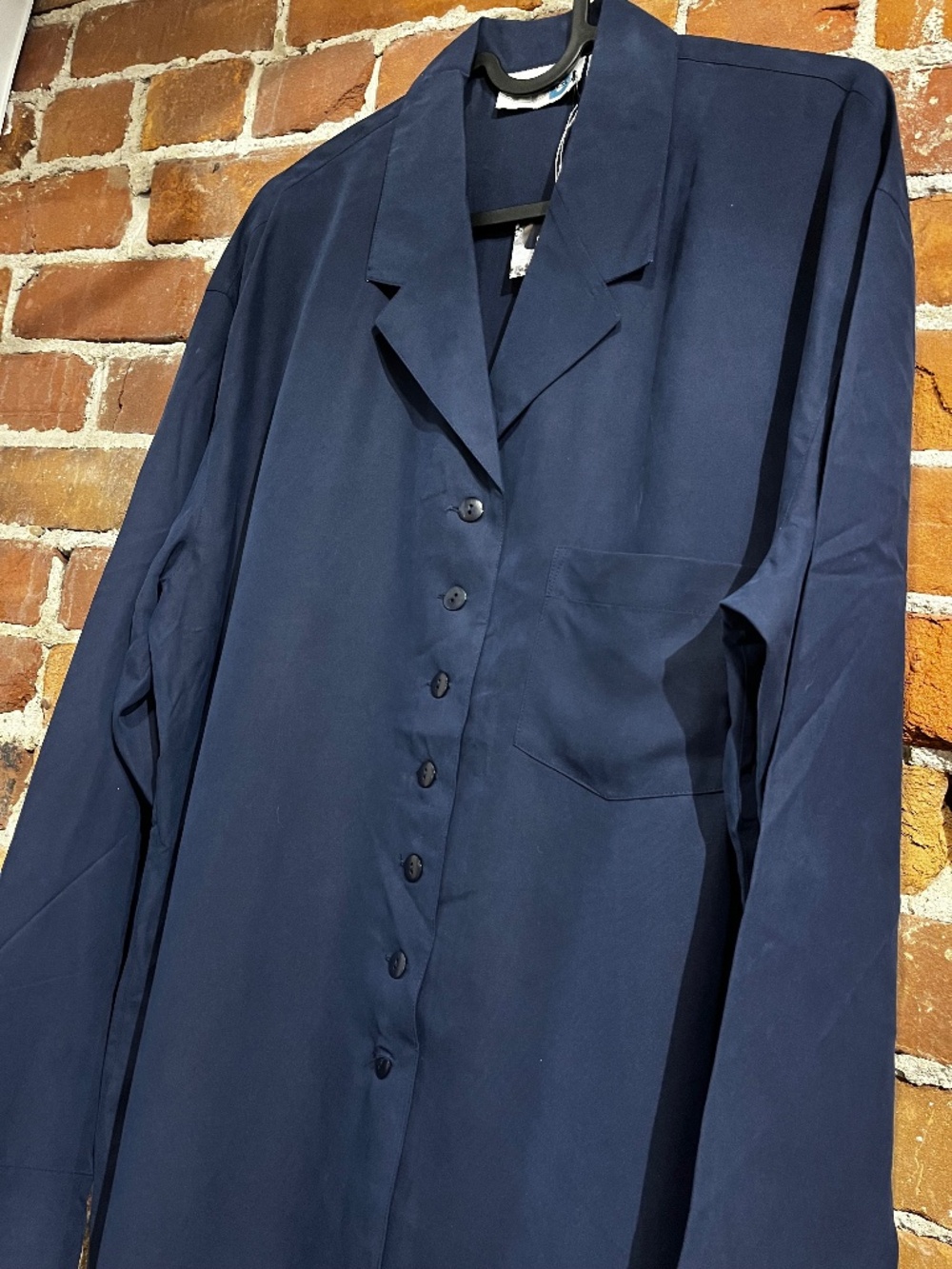 Vintage Paul Harris Design Navy Blue Silk Button Up Blouse